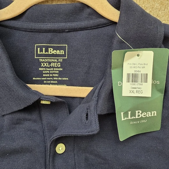 NWT LL Bean Mens Size XXL Reg Premium Double L Polos  SS Navy Blue Cotton - Picture 3 of 5